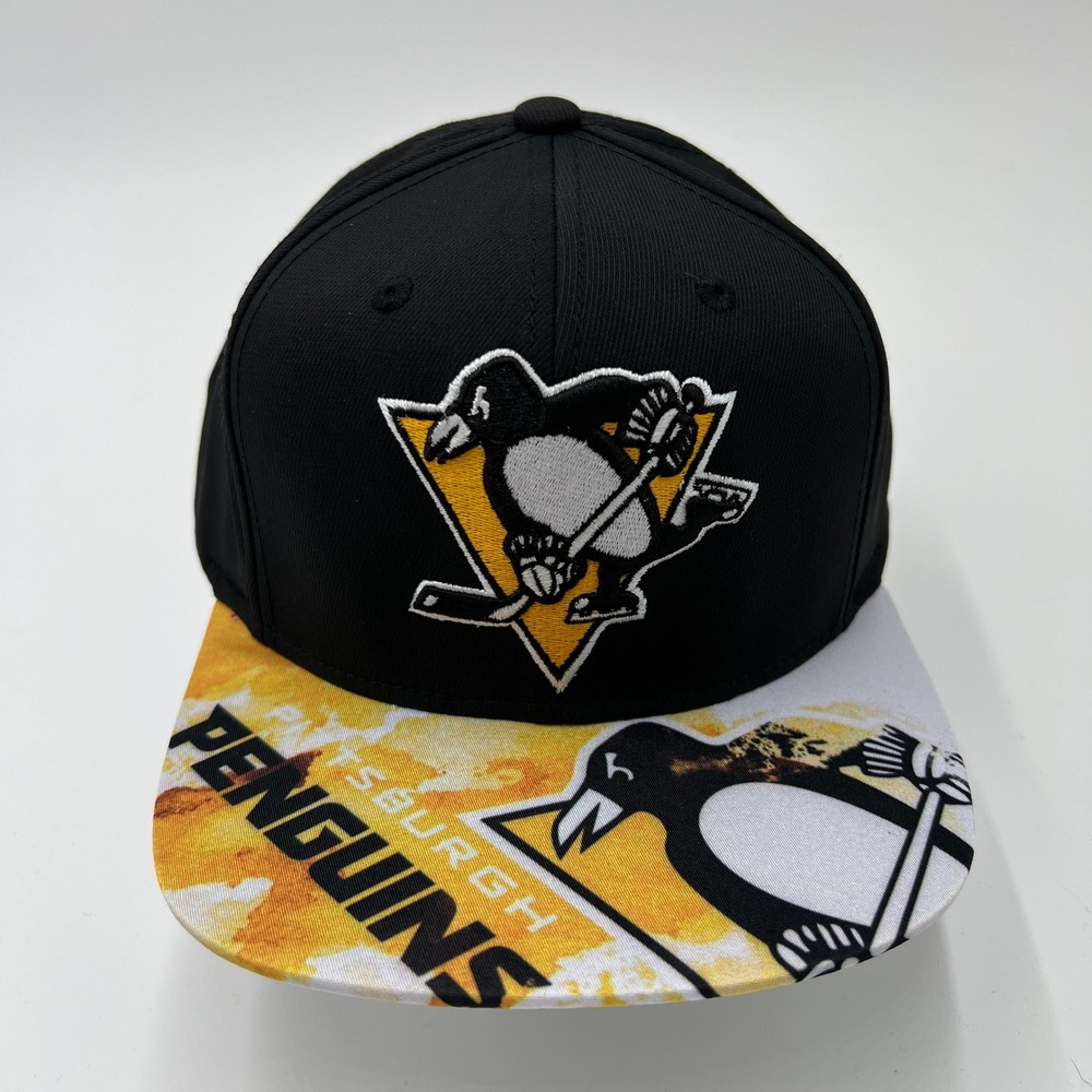 Adidas Pittsburgh Penguins NHL Snapback Hat Black Yellow Graphic Brim OSFA New